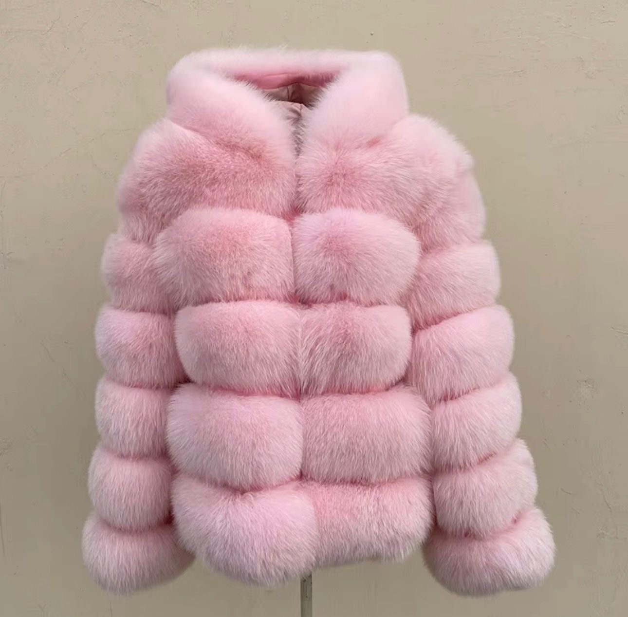 Premium Khaki fox fur hooded coat