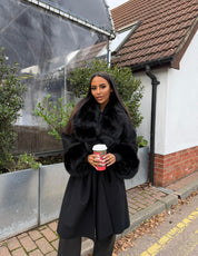 Black fox fur cashmere coat