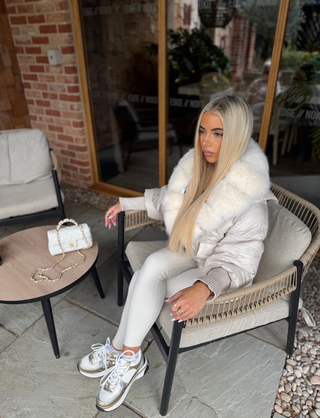 Ivory fox fur puffer