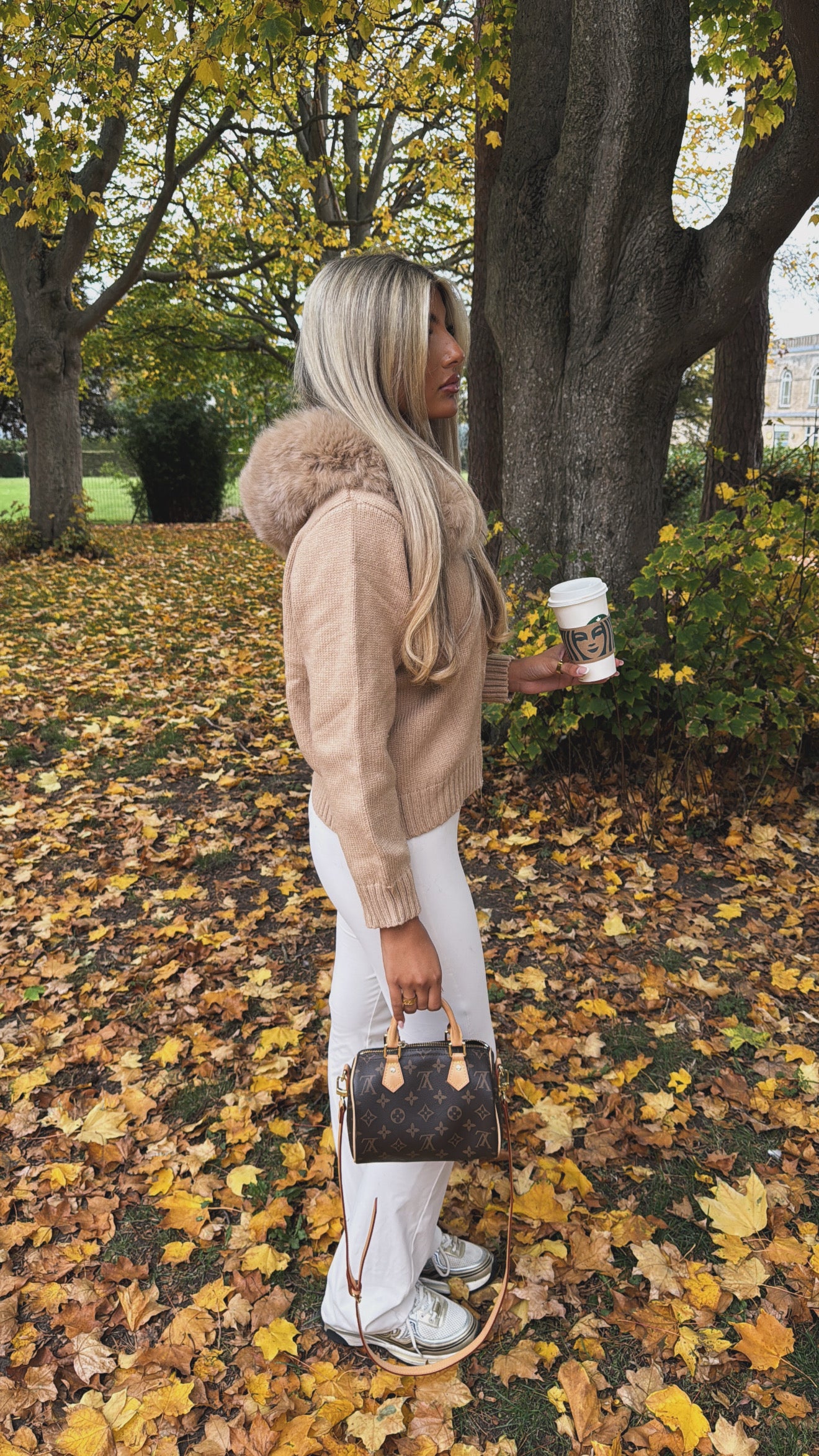 Beige Knitted Fox Fur Cardigan