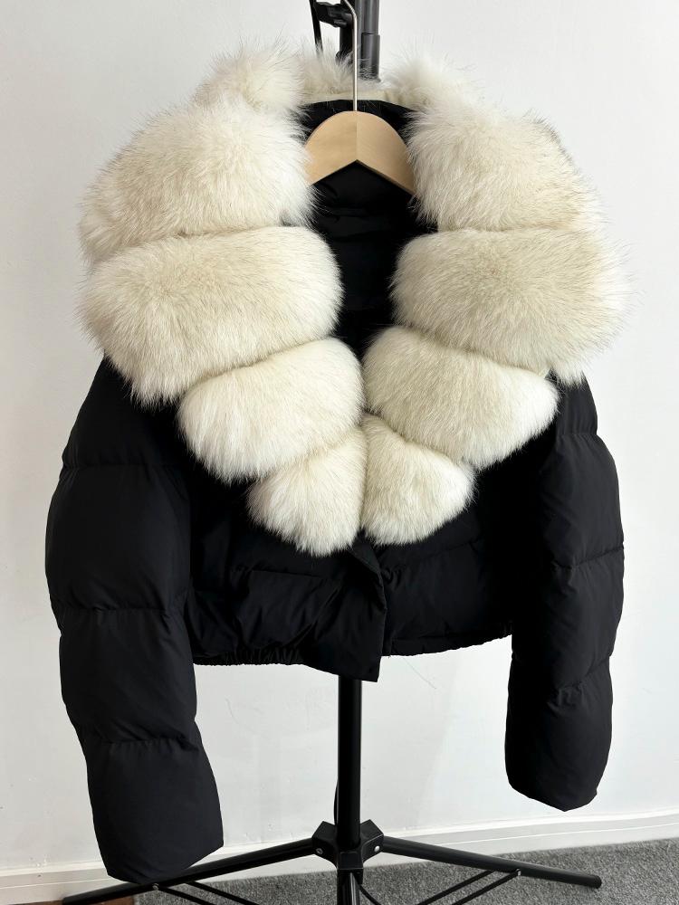Black & Cream fox fur cropped coat