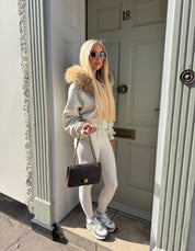 Ivory Racoon fur trimmed hoodie
