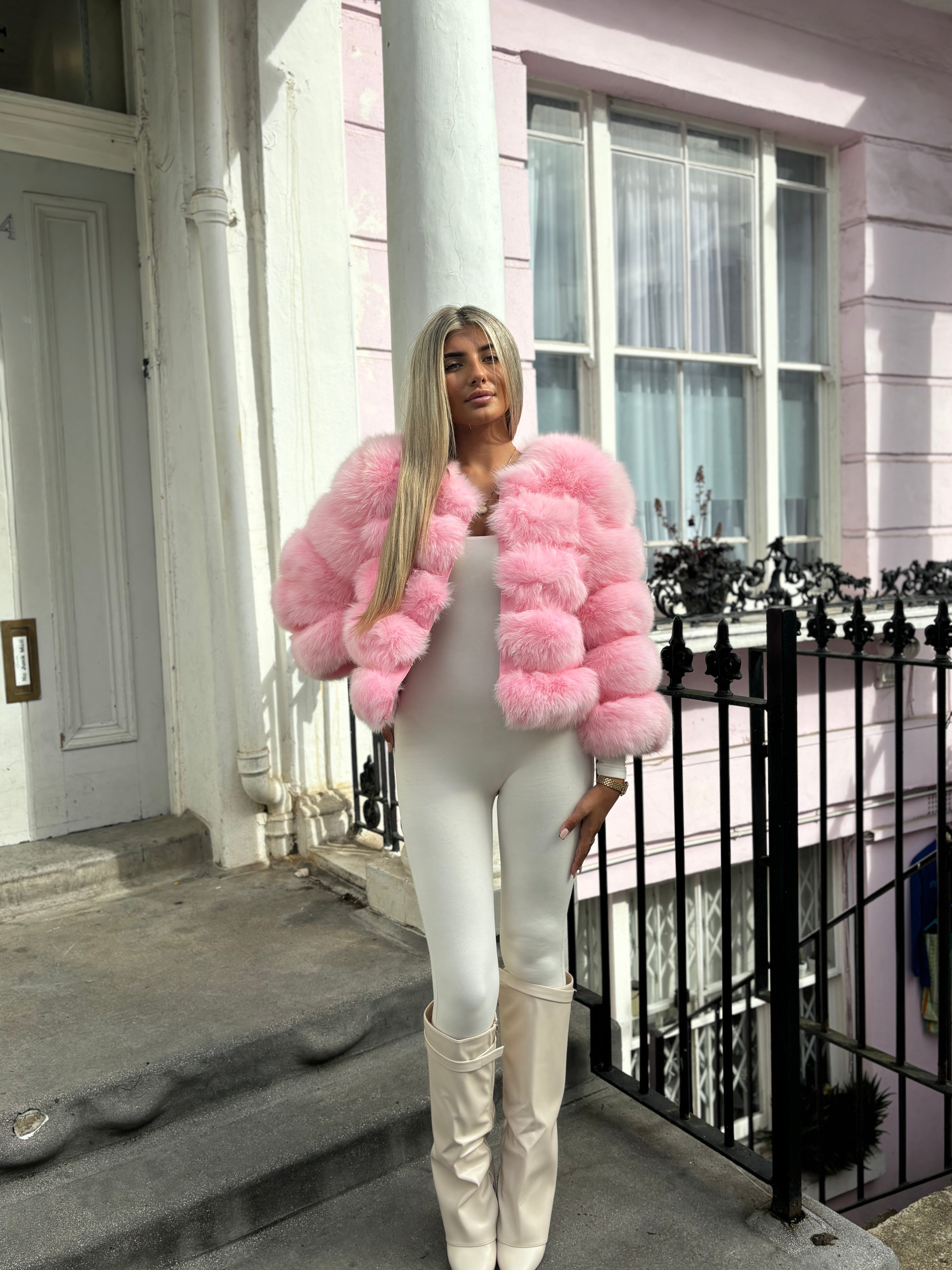 Premium Bubblegum pink fox fur coat