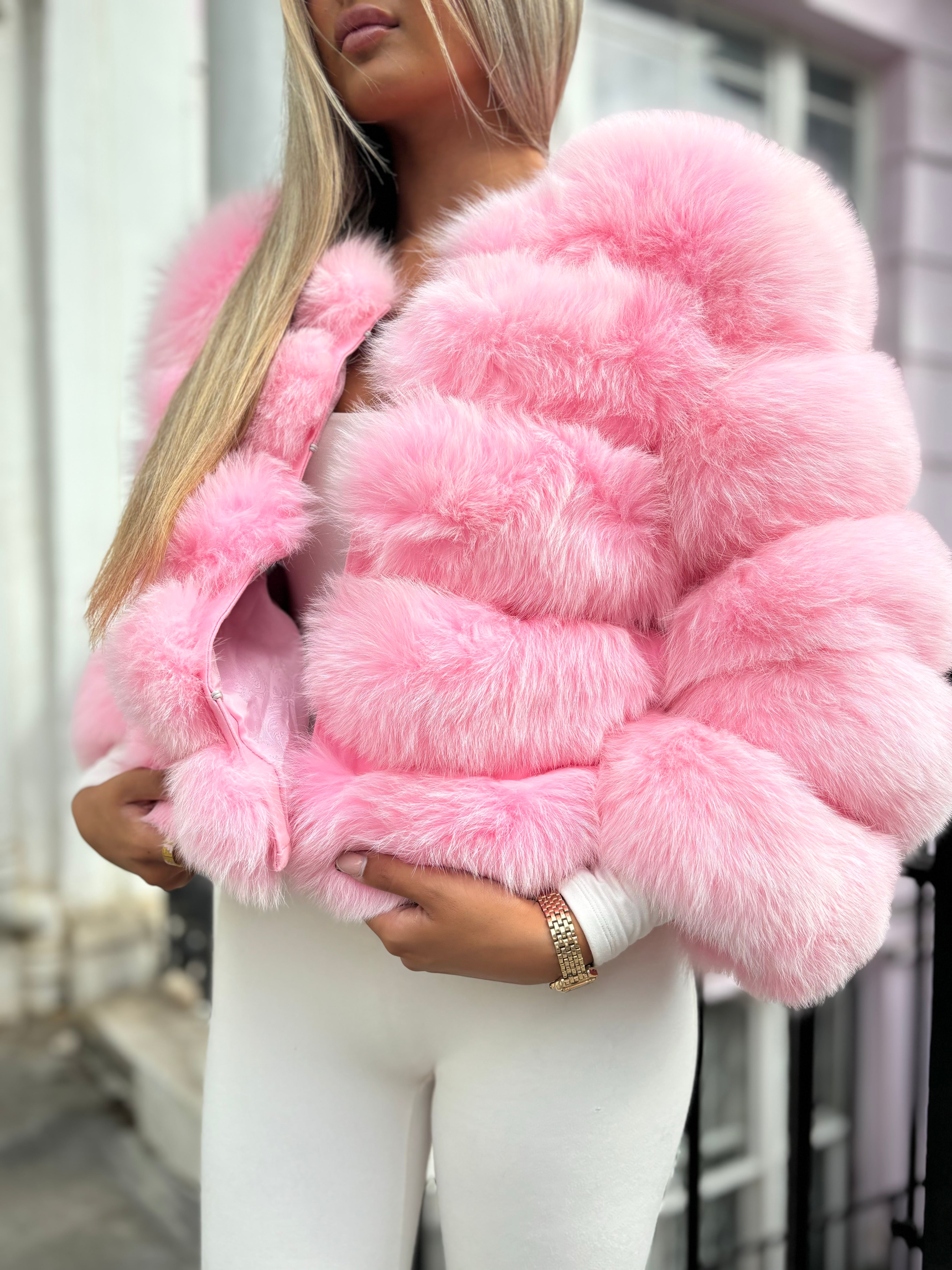 Premium Bubblegum pink fox fur coat