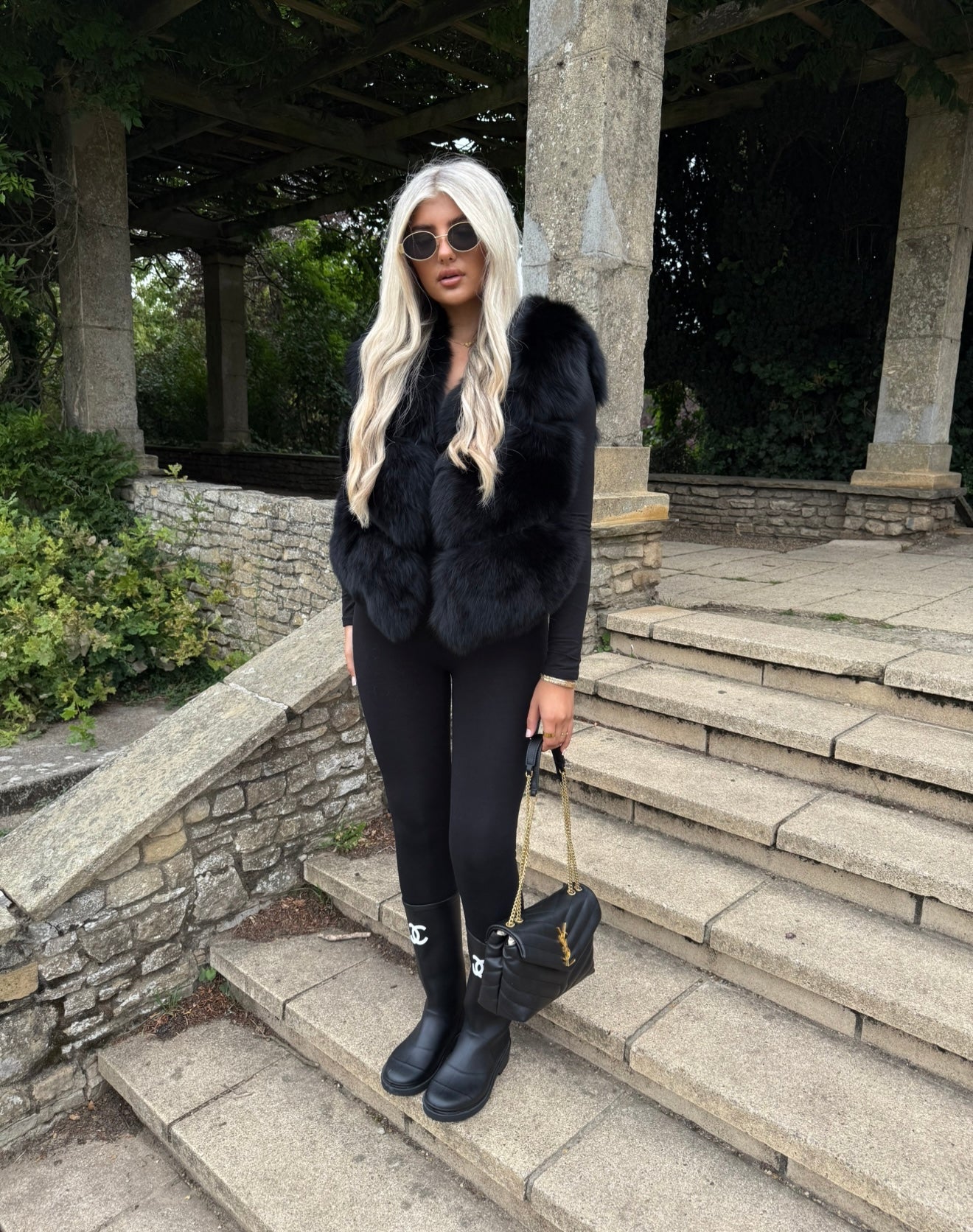 Premium Black fox fur body warmer