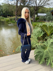 Navy Blue Fox Fur Cardigan