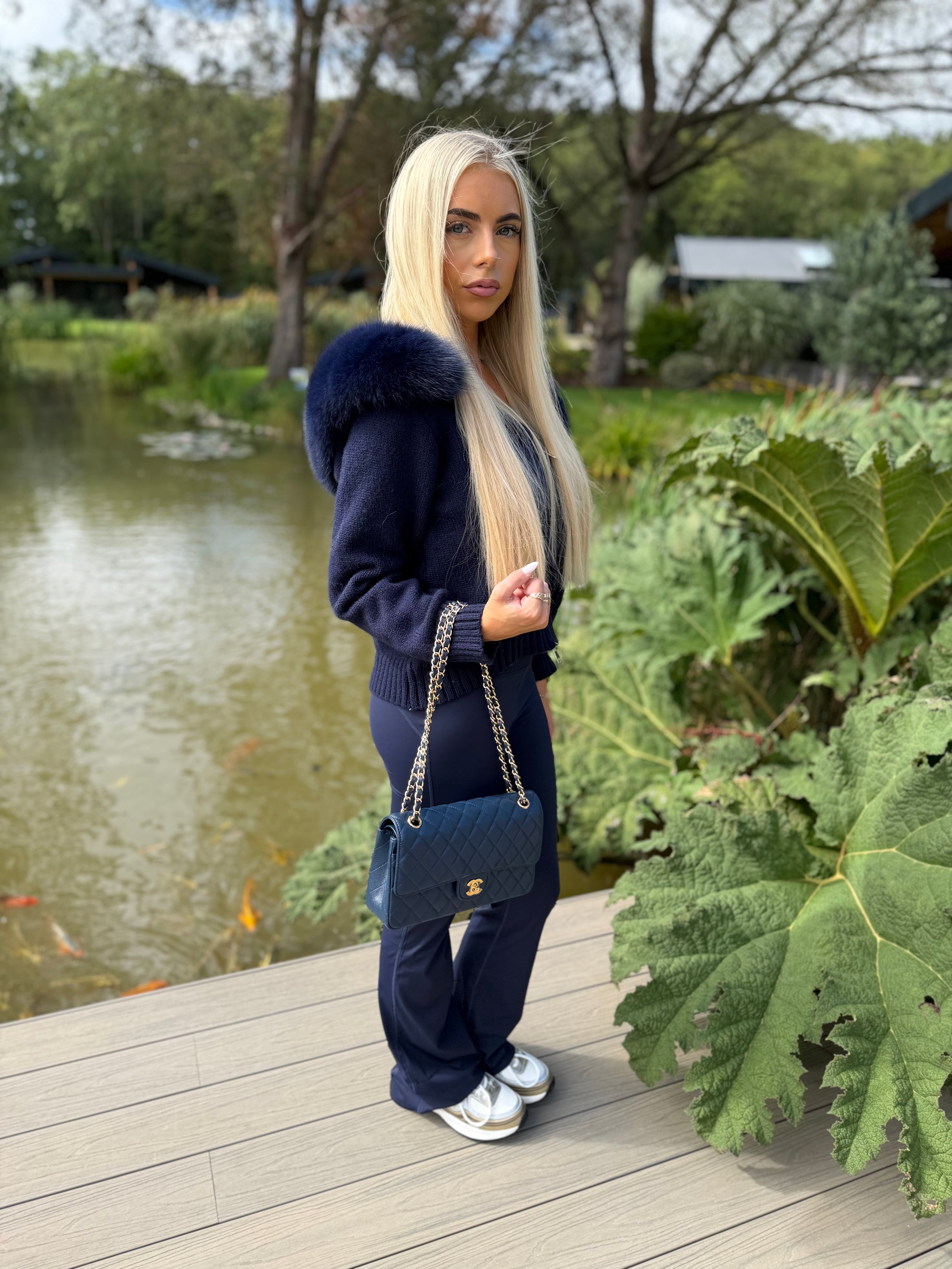 Navy Blue Fox Fur Cardigan