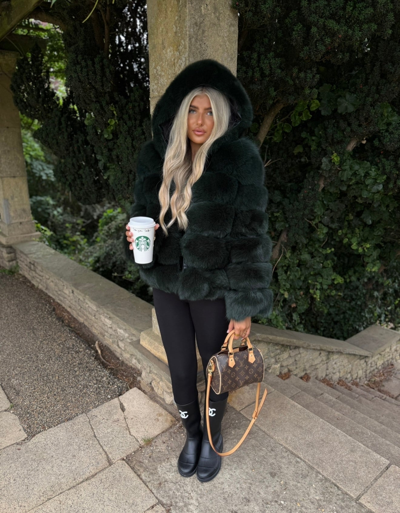 Premium Khaki fox fur hooded coat