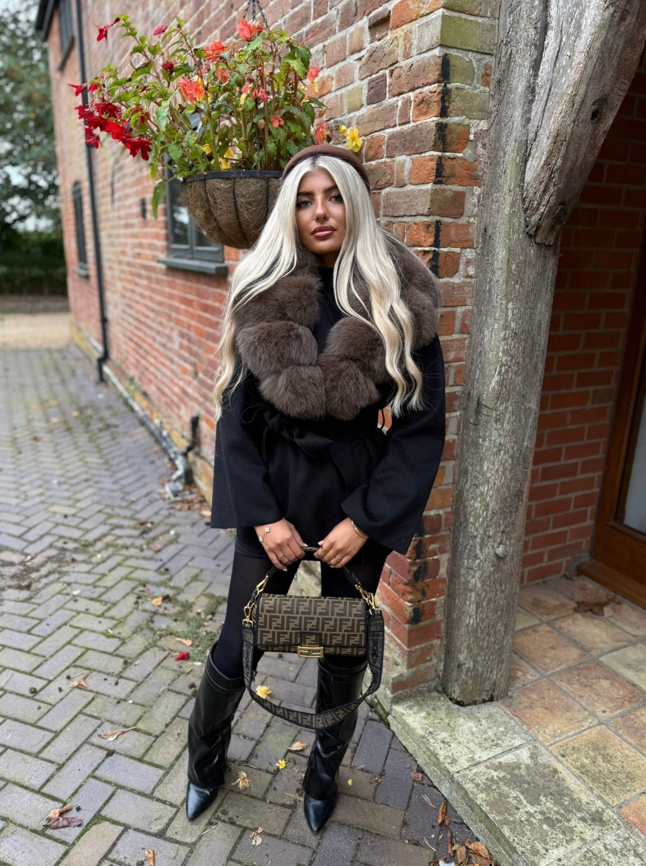 Black & Brown Cashmere Fox Fur Coat