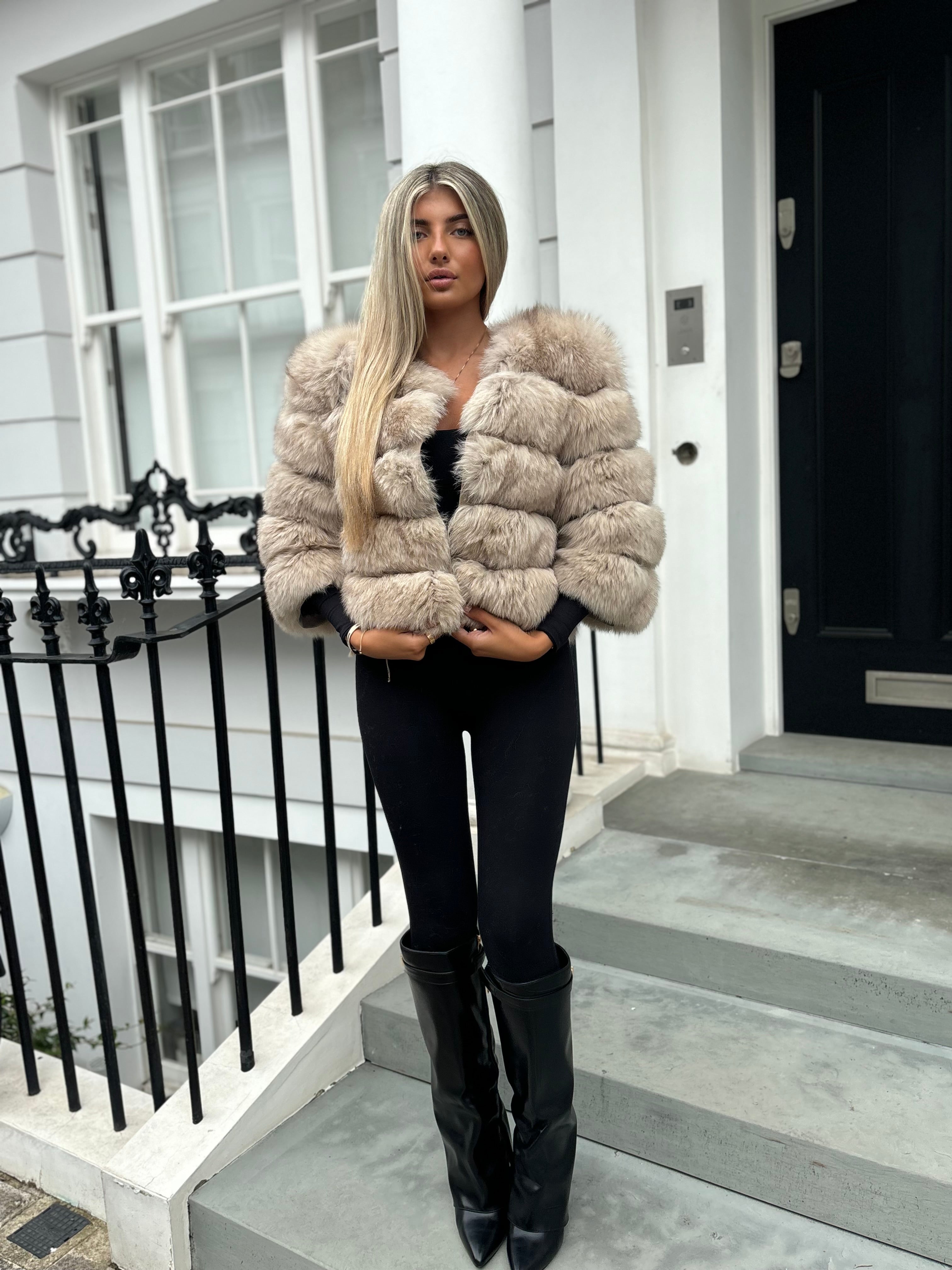 Premium Beige fox fur coat in stock