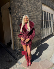 Burgandy Fox Fur Cashmere Coat