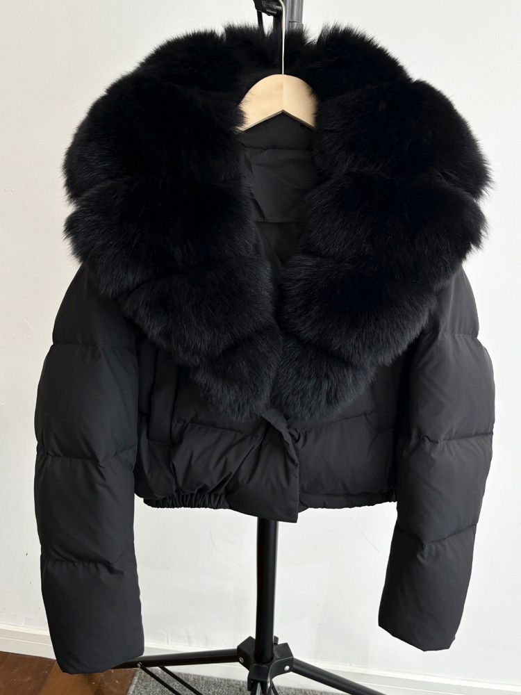 Black fox fur cropped coat