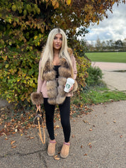 Racoon beige fox fur knitted cardigan
