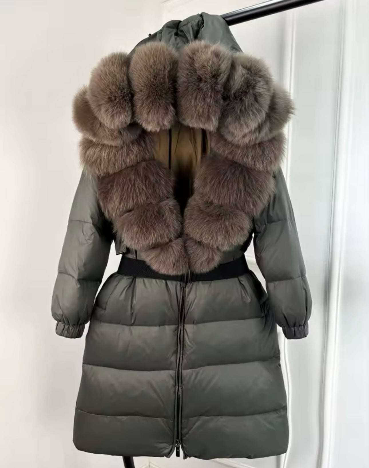 Khaki & brown fox fur coat