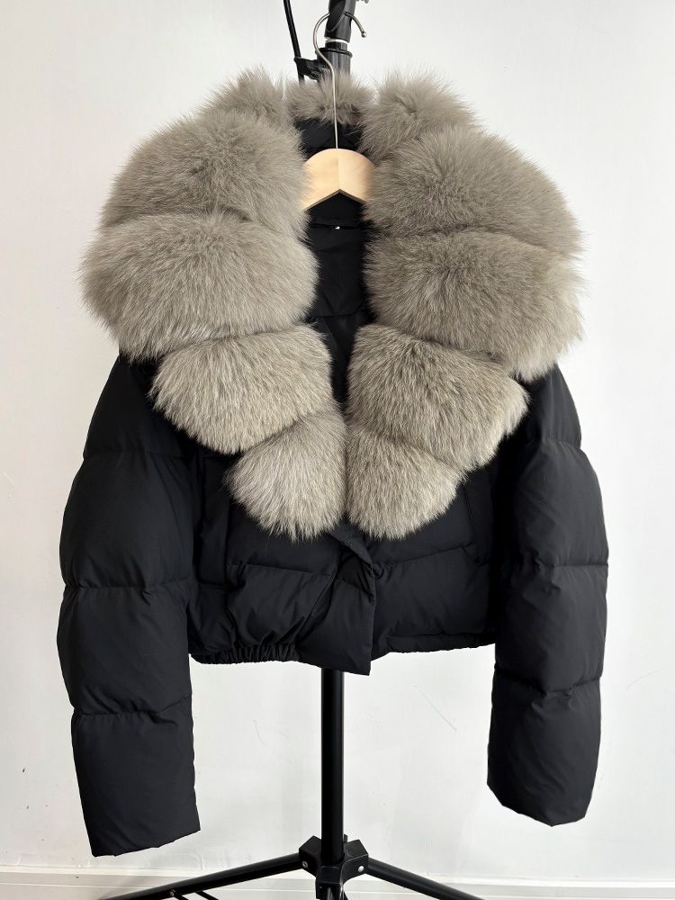 Black & light brown fox fur cropped coat