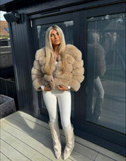 Latte beige cropped fox fur coat