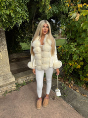 Cream fox fur knitted cardigan