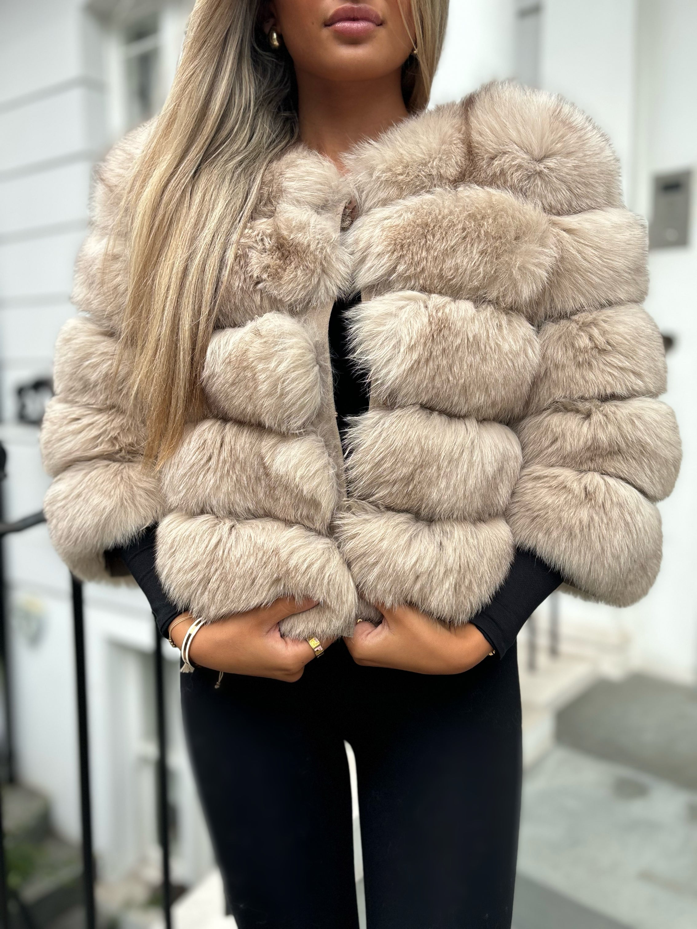 Premium Beige fox fur coat in stock