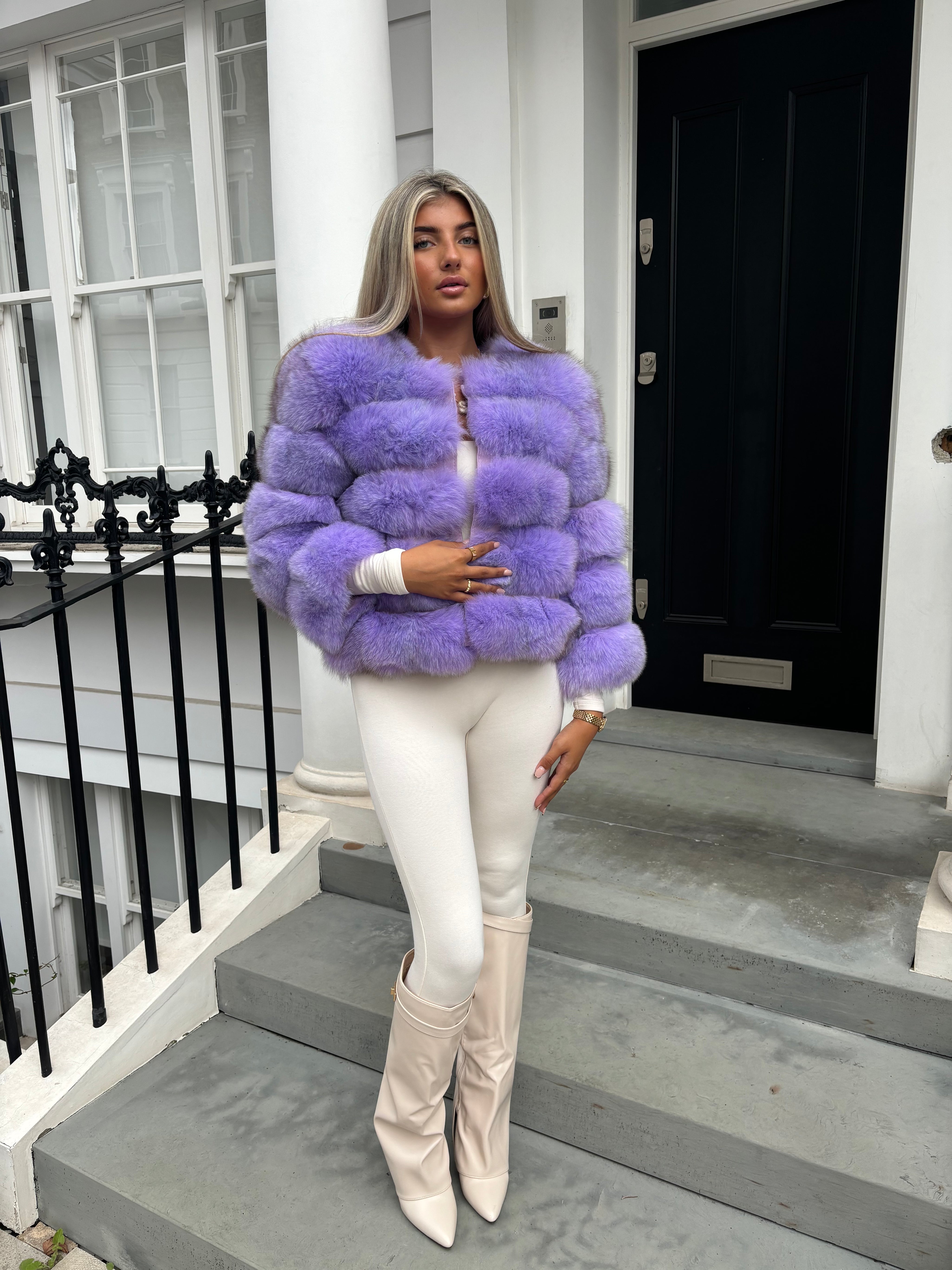 Premium Lilac purple fox fur coat