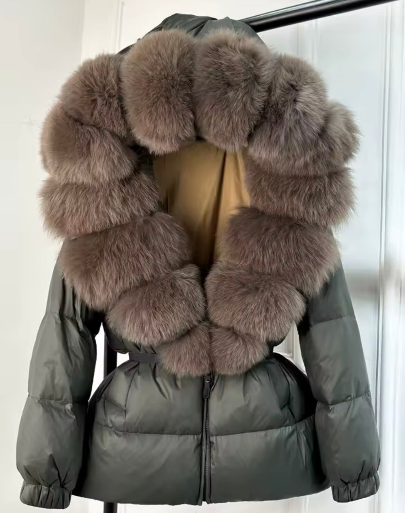Khaki & brown fox fur coat