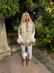 Cream fox fur knitted cardigan