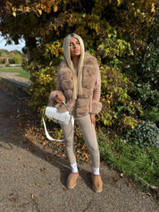 Beige fox fur knitted cardigan