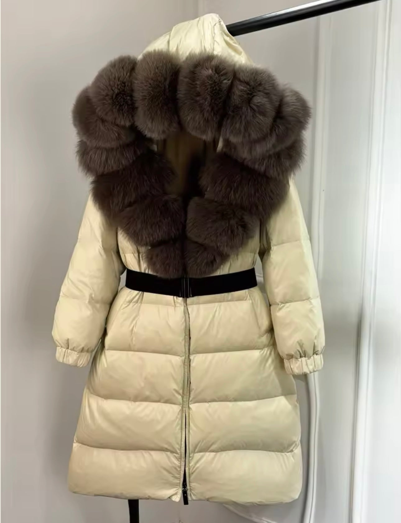 Cream & brown fox fur coat