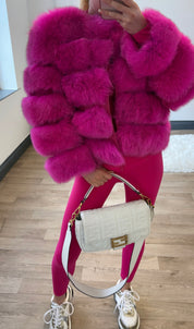 Premium Hot Pink Fox Fur Coat