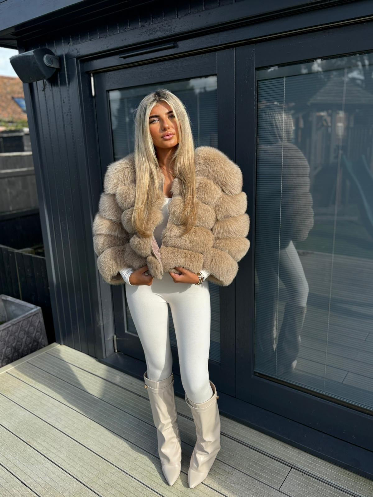 Premium Mocha cropped fox fur coat