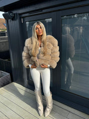 Premium Mocha cropped fox fur coat
