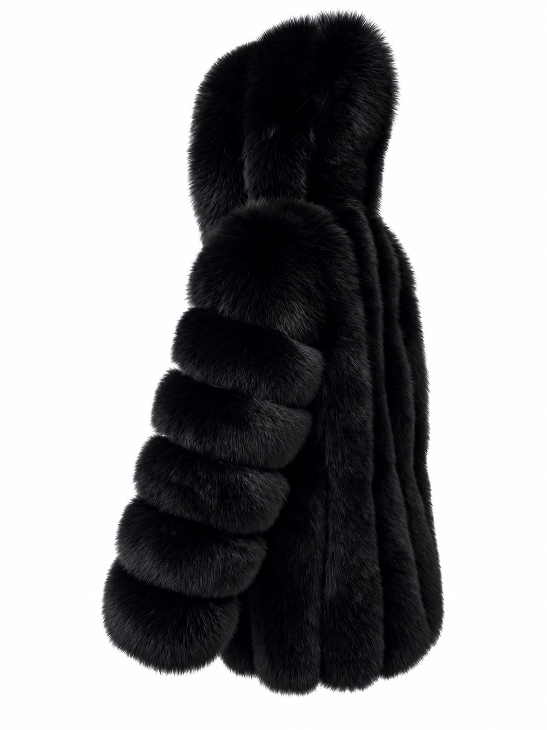 Midnight Black Vertical Fox Fur Coat