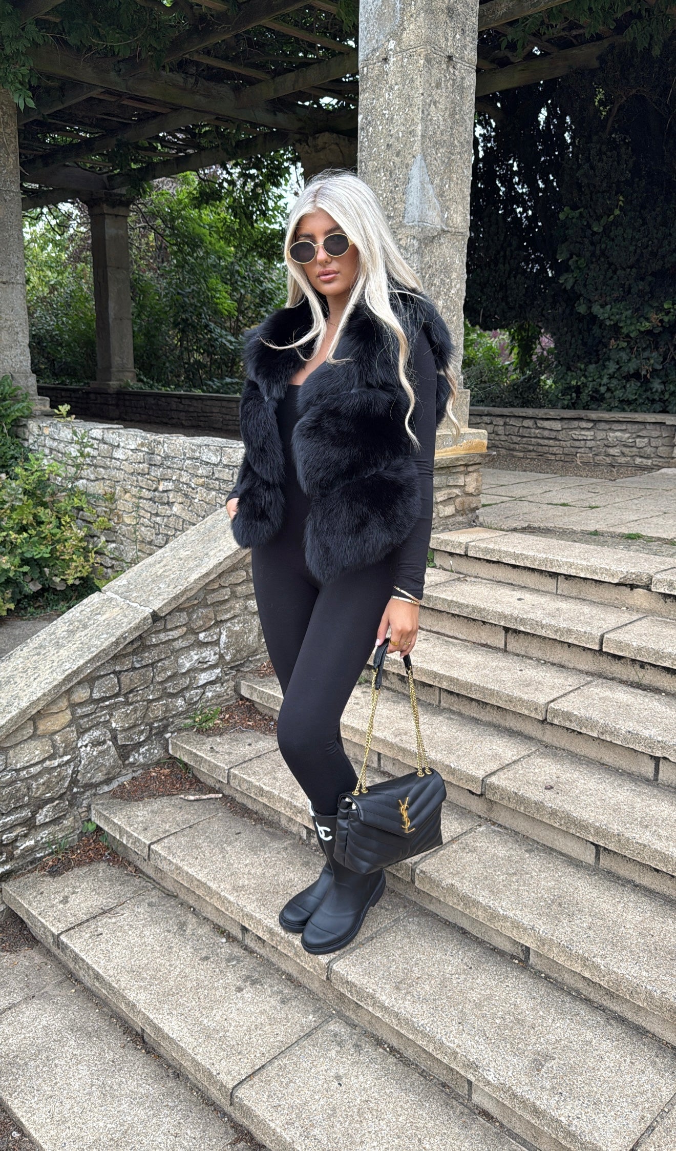 Premium Black fox fur body warmer