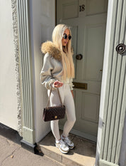 Ivory Racoon fur trimmed hoodie