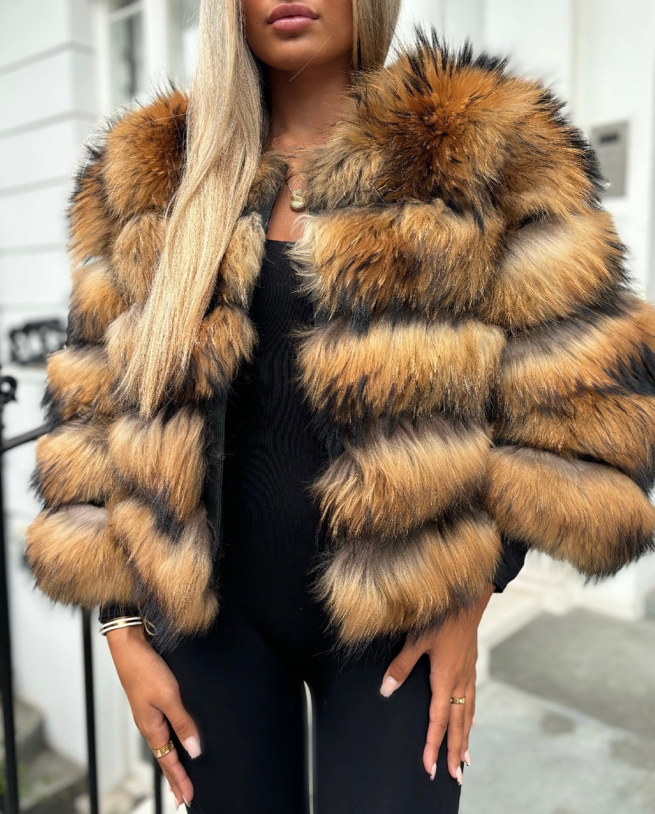 Racoon fur cropped coat