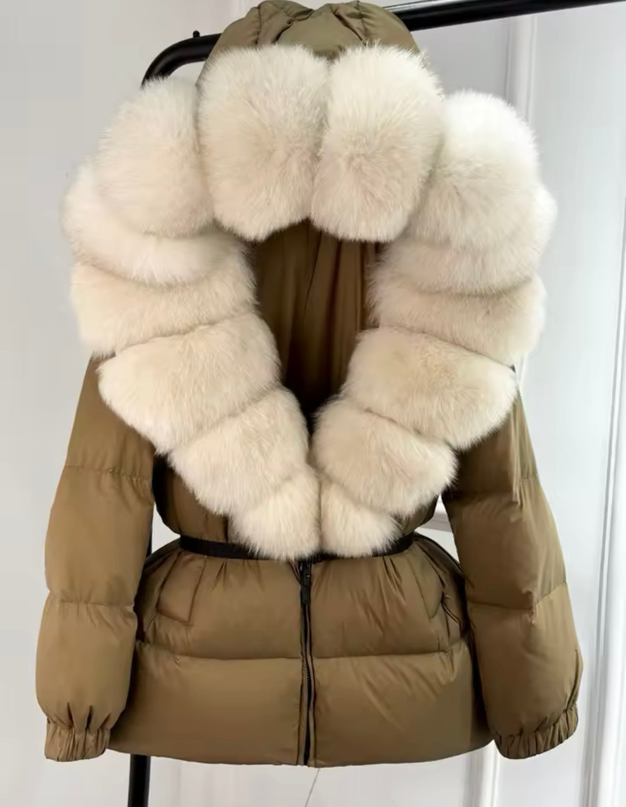 Brown & cream fox fur coat