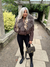 Chocolate fox fur cropped coat