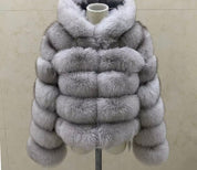 Premium Frost White Fox Fur Hooded Coat