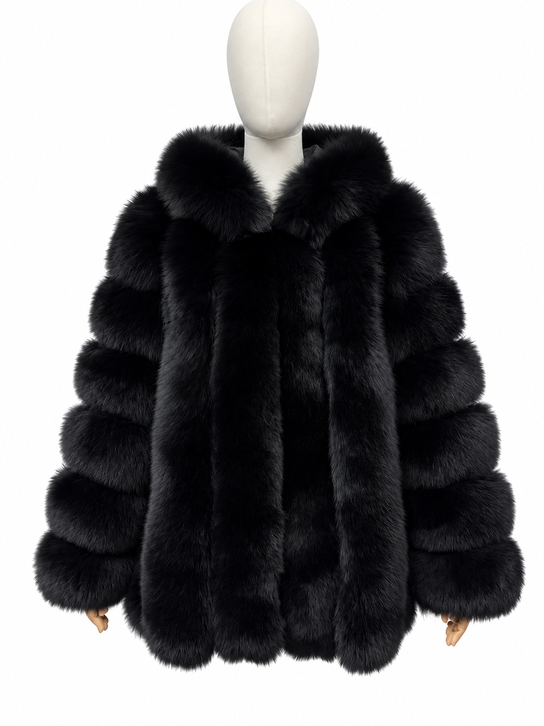 Midnight Black Vertical Fox Fur Coat