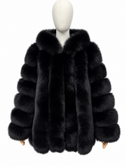 Midnight Black Vertical Fox Fur Coat