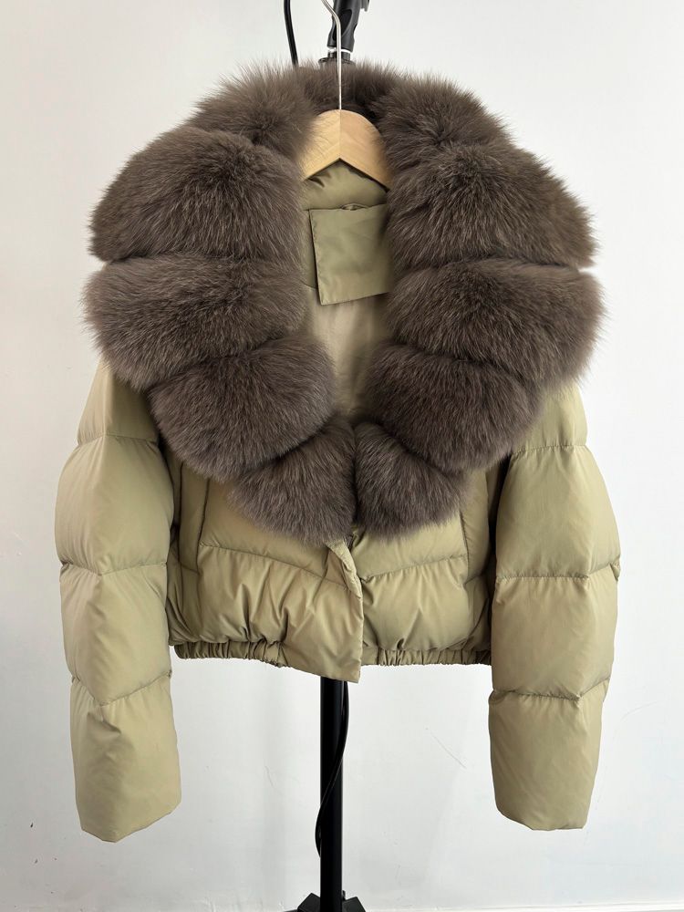Olive & Dark brown fox fur cropped coat