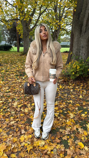 Beige Knitted Fox Fur Cardigan