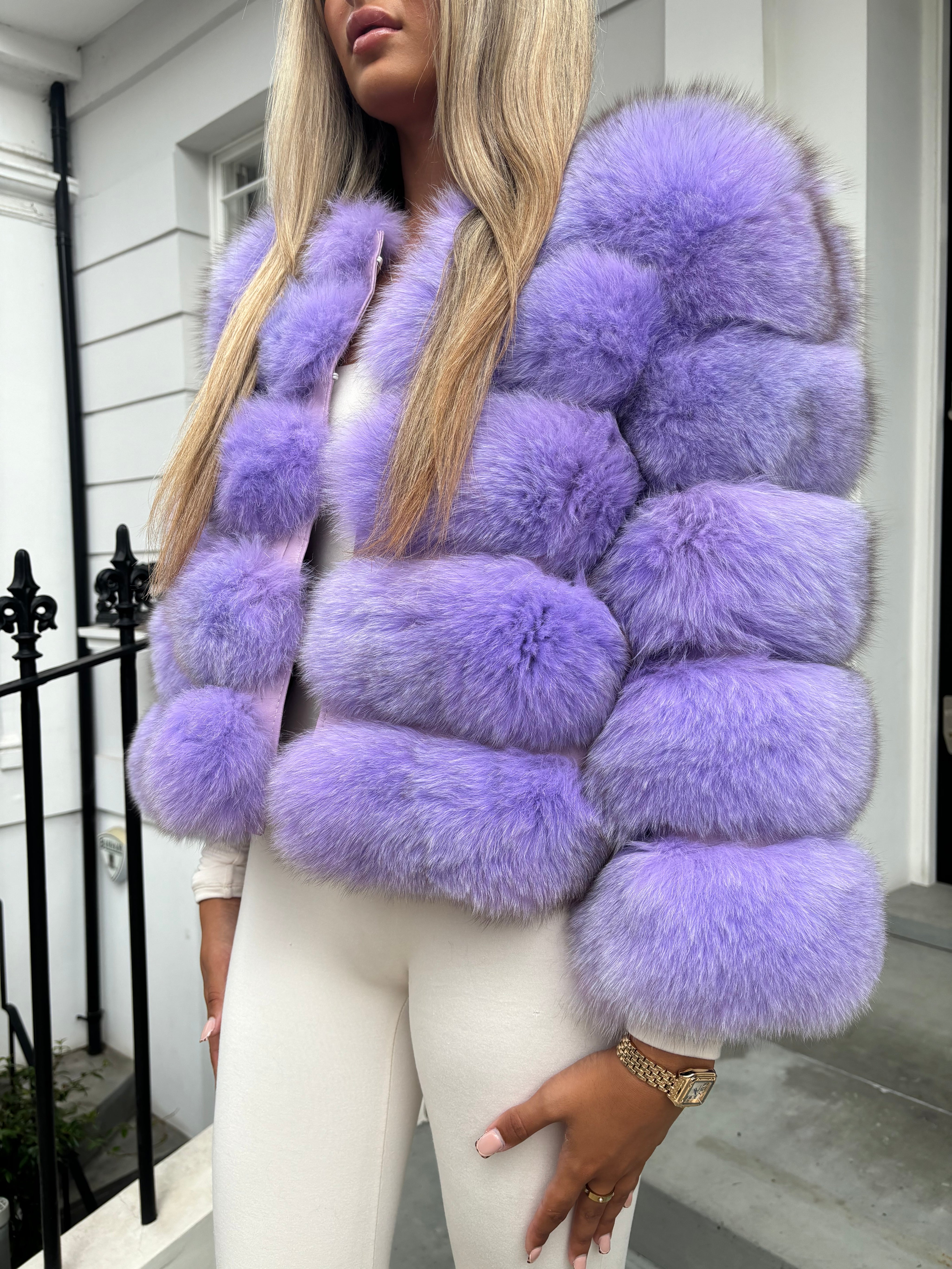 Premium Lilac purple fox fur coat