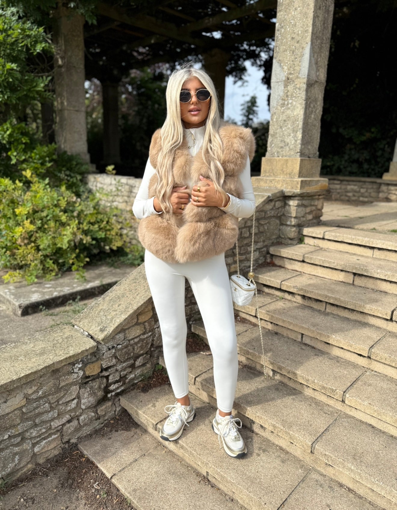 Premium Mocha fox fur body warmer