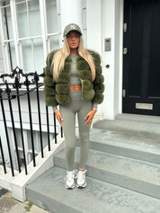 Premium Khaki green fox fur coat