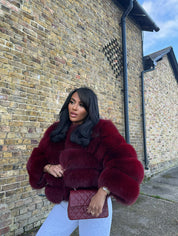 Premium Burgandy red fox fur coat