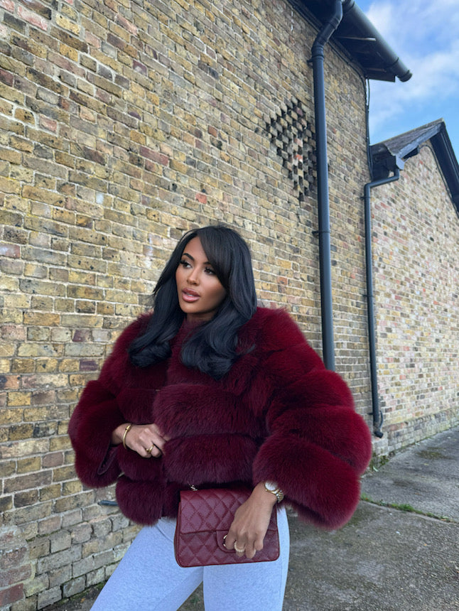 Premium Burgandy red fox fur coat