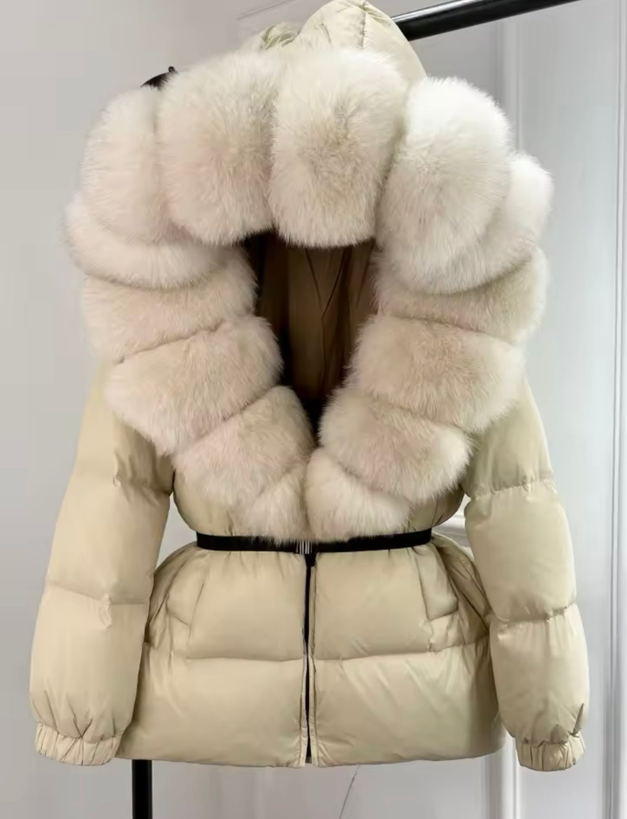 Cream fox fur coat