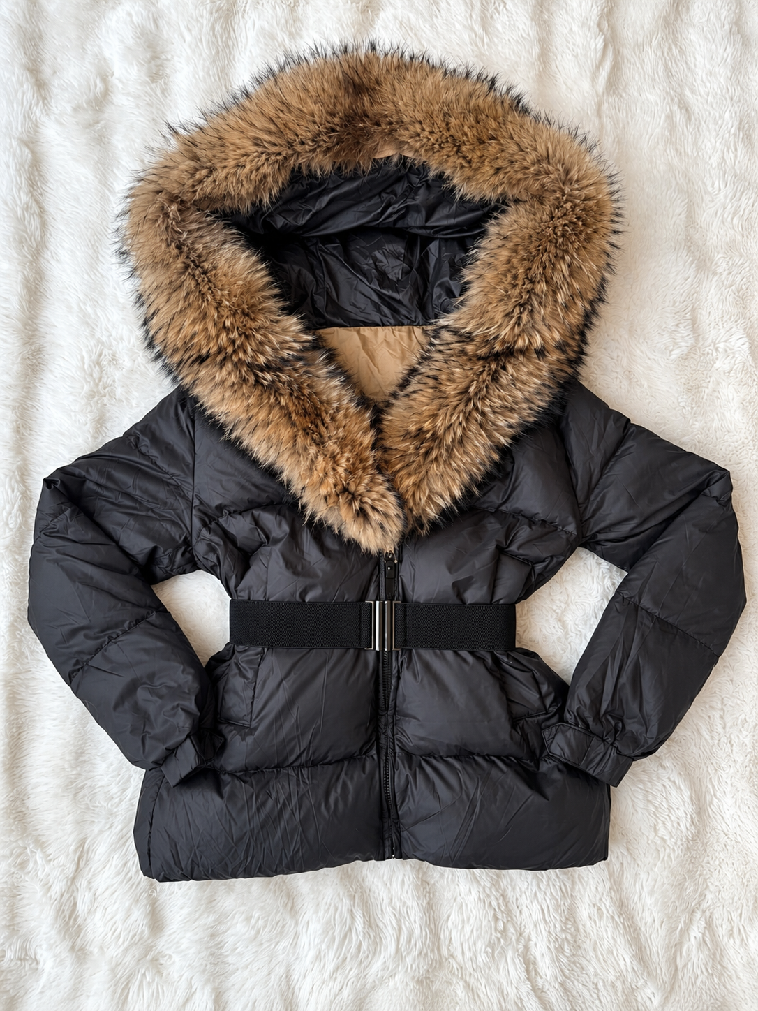Raccoon puffer coat