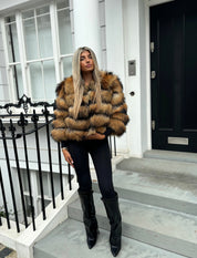 Racoon fur cropped coat