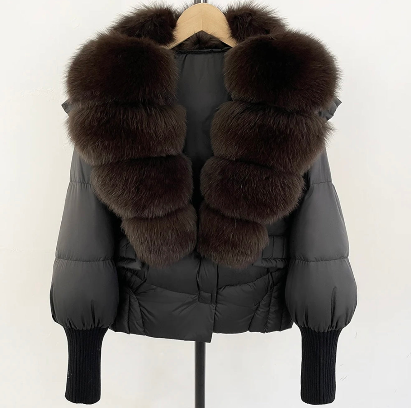 Black & Dark Chocolate Fox Fur Puffer